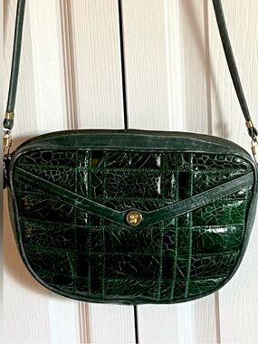 Vintage Green PISTORE Crocodile Pattern Crossbody Bag